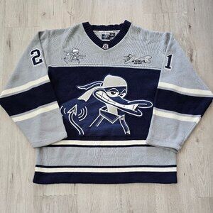 vintage | 90's hip-hop graphic print navy knit baggy sweater | MENS XXL